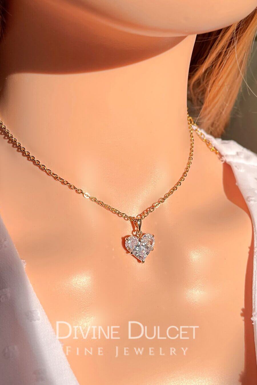 24 Karats CZ Heart Pendant Necklace