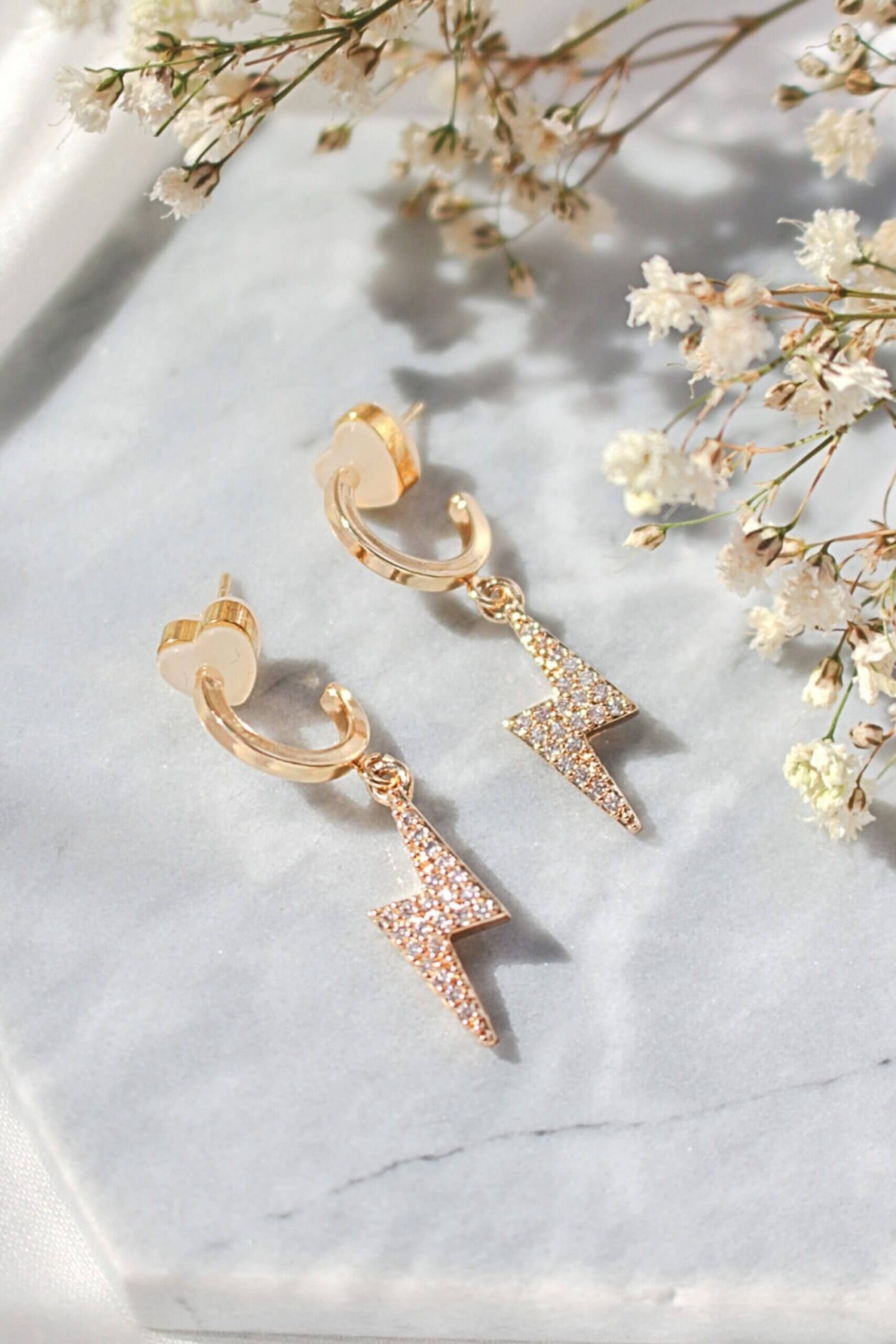 24 Karat CZ Lighting Bolt Earrings