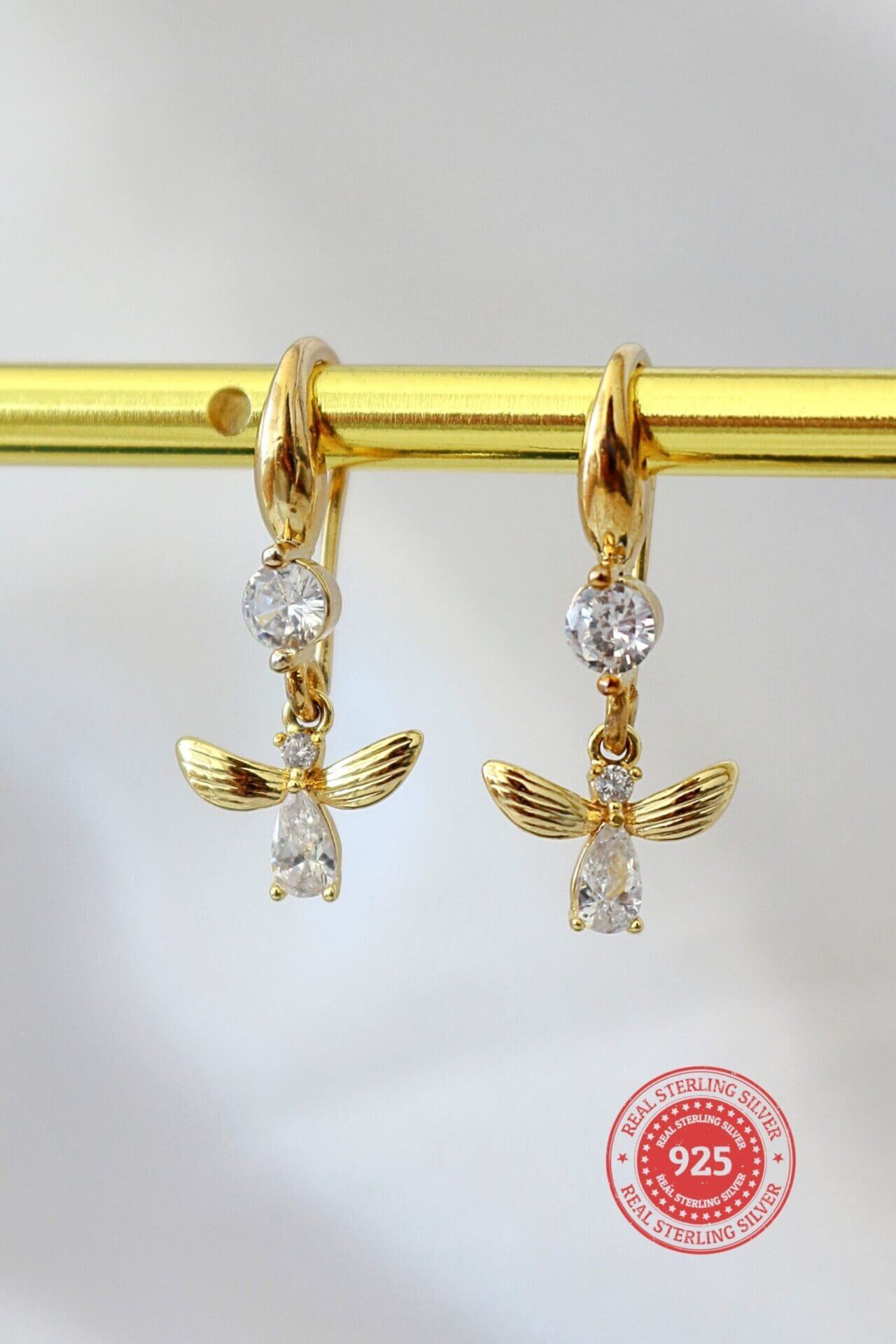 18 Karat Bee Hook Earrings