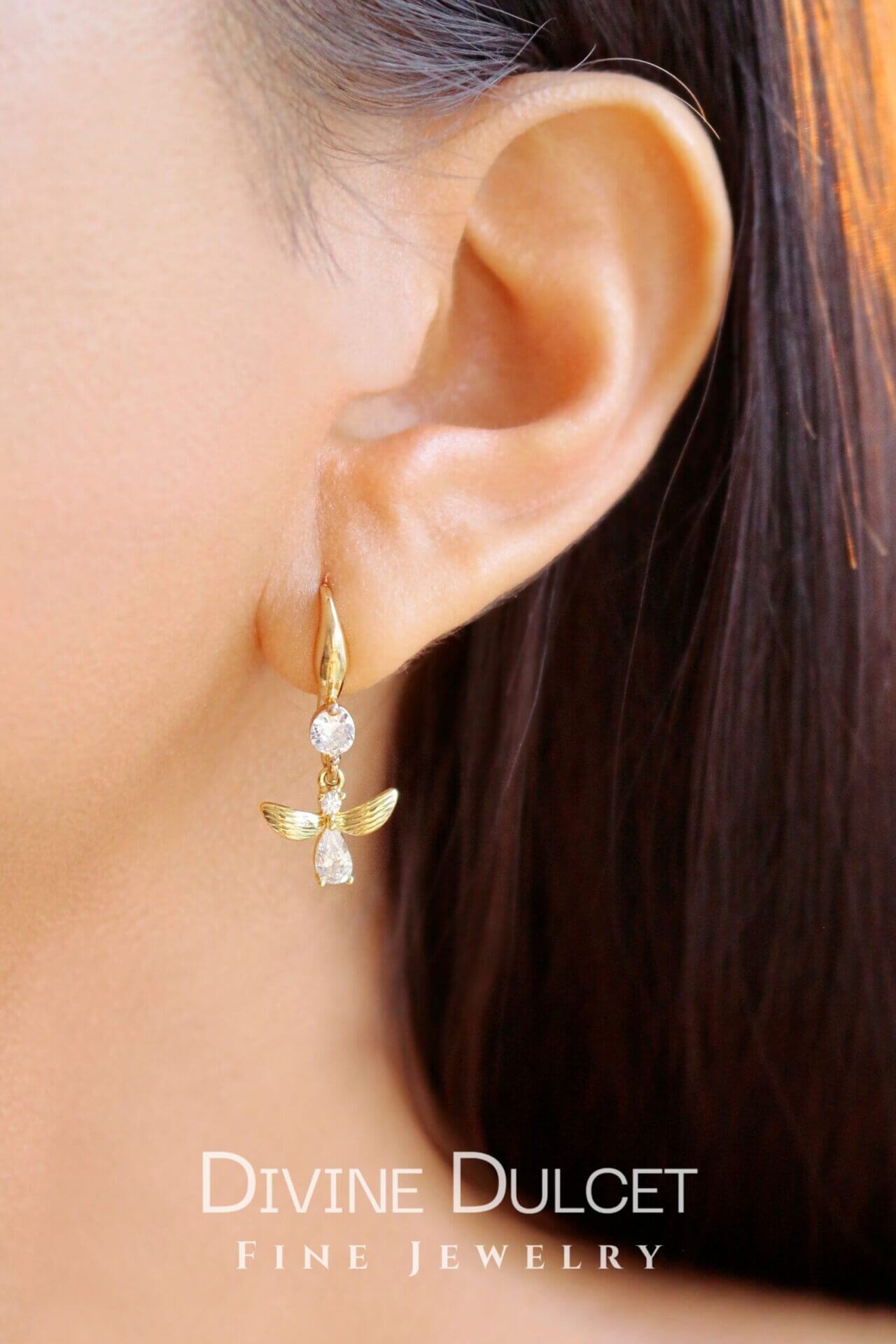 18 Karat Bee Hook Earrings